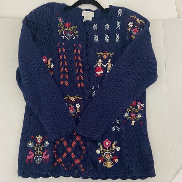 Andrea Lauren Vintage Cardigan Folklore Embroidered Chunky Knit Women’s S Ramie - Picture 13 of 14